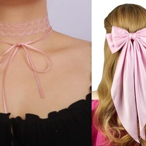 Elegant Pink Lace Choker and Bow Set